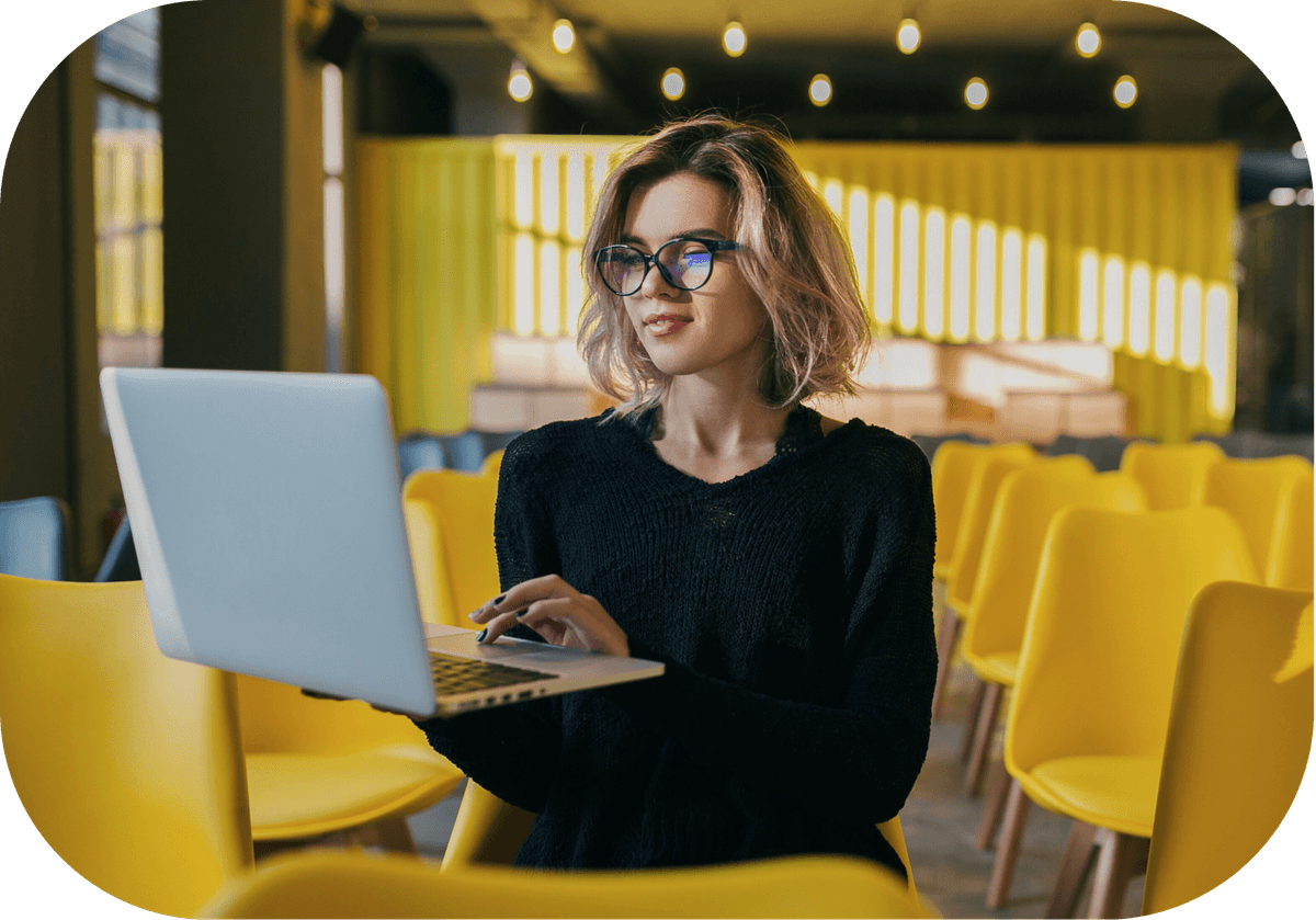 A woman in a computer